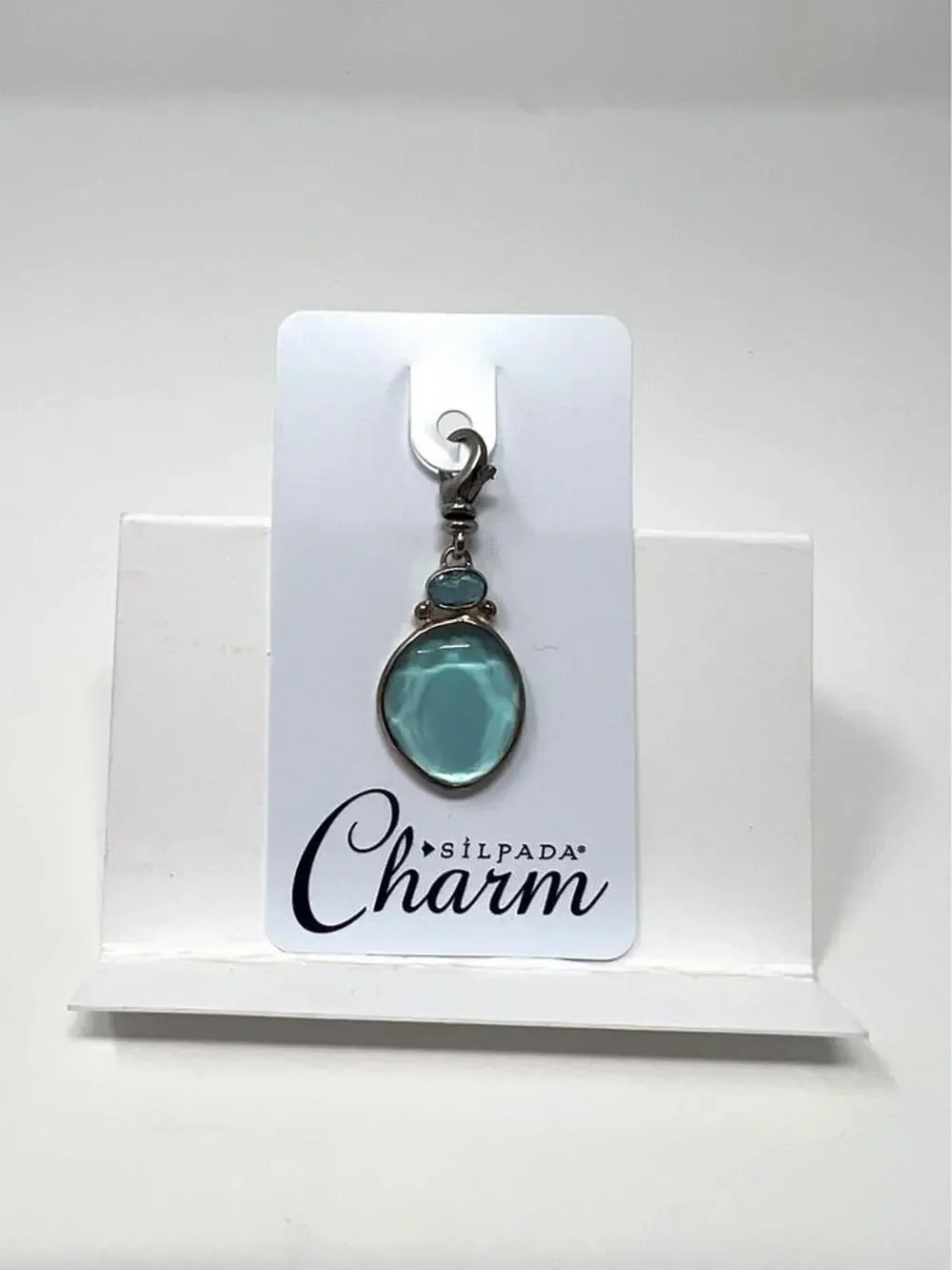 Retired 925 Silpada Sterling Silver Blue Chalcedony Quartz Charm Lobster Clasp